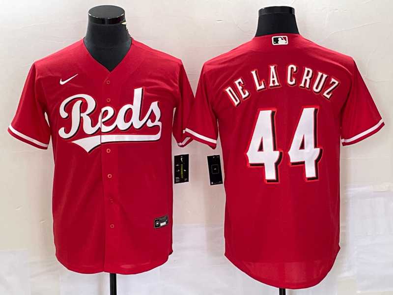 Mens Cincinnati Reds #44 Elly De La Cruz Red Cool Base Stitched Baseball Jersey 1